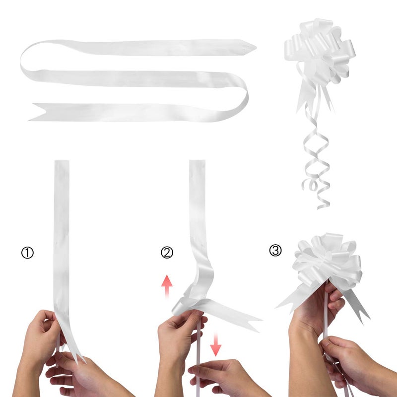 GWHOLE 60 Pcs 5'' White Ribbon Pull Bows for Gift Wraps, Wedding Decor - Image 3